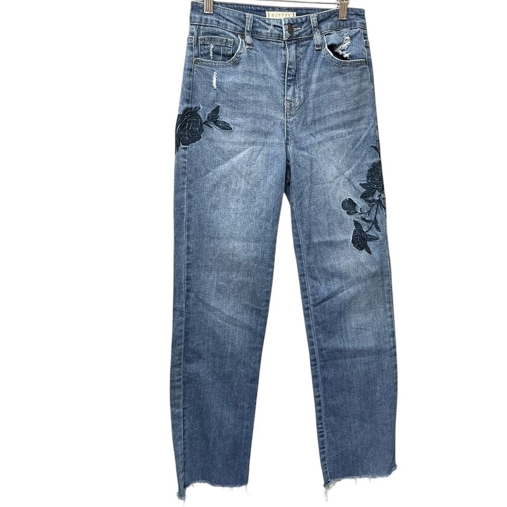 Harper Heritage High Rise Straight Raw Hem Distressed Women's Sz 25 Blue Jeans